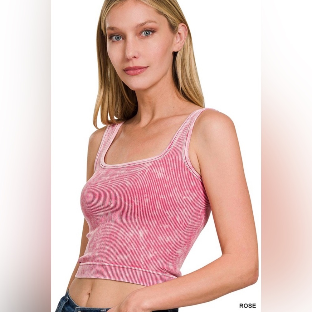 Zenana Outfitters Rose Ribbed Tie-Dye Tank Top